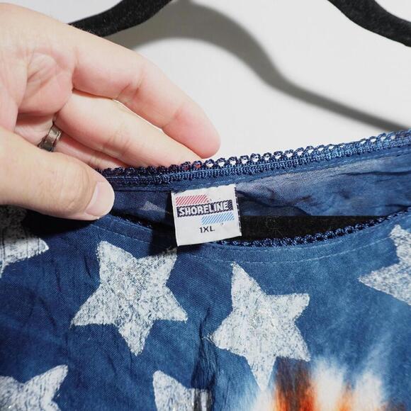 VTG Orange Blue Swirl Tie Dye Maxi Dress Stars 1XL Hippie America Asymmetric Hem - Picture 5 of 8